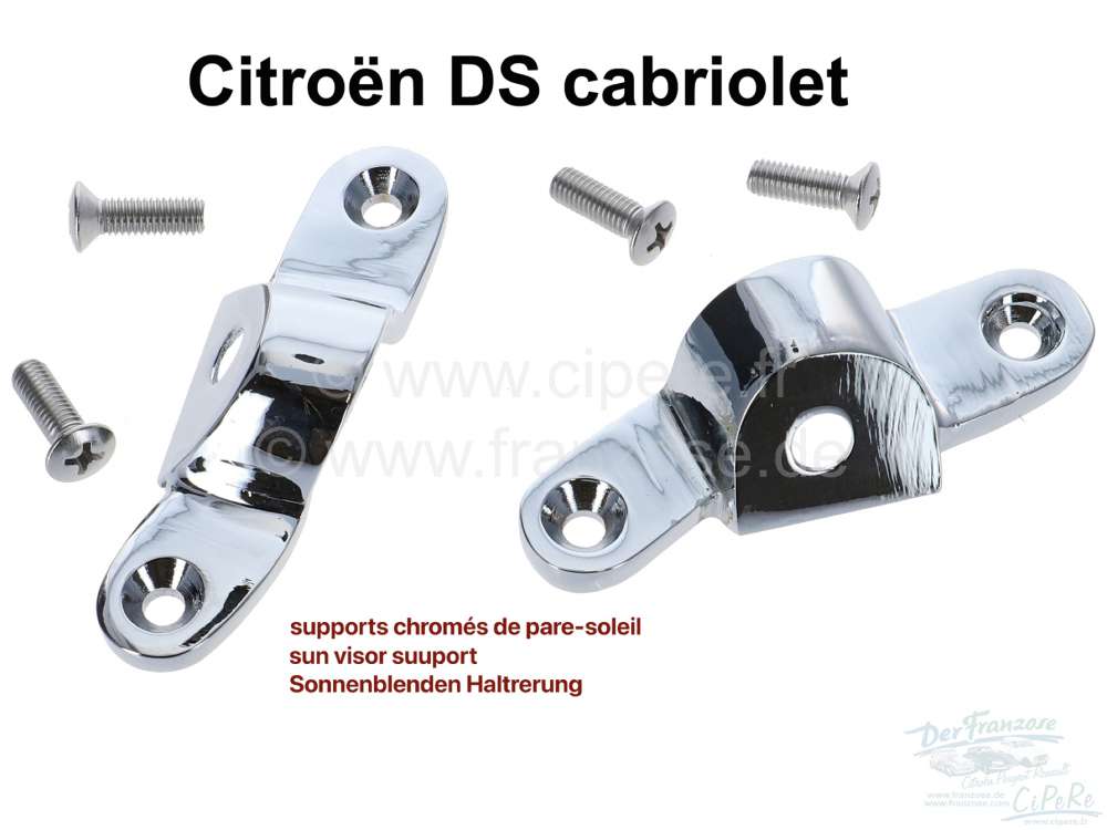 Citroen-DS-11CV-HY - Sun visor fixture (2 fittings). Suitable for Citroen DS Cabrio. The handles are chromium-p