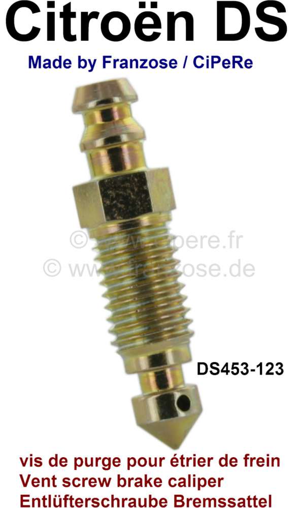 Alle - Vent screw for the brake caliper. Suitable for Citroen DS. Or. No. DS453-123