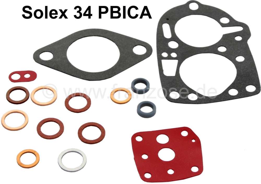 Peugeot - Carburetor sealing set small, Solex PBICA. Suitable for Peugeot 203, 403, 404. Citroen 11C