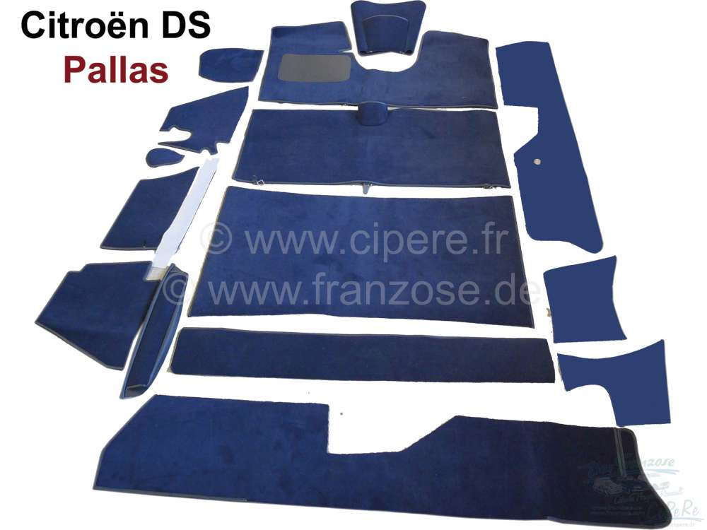 Citroen-DS-11CV-HY - DS Pallas, carpet set 14 pieces, for Citroen DS Pallas. Color: dark-blue. High quality. Th