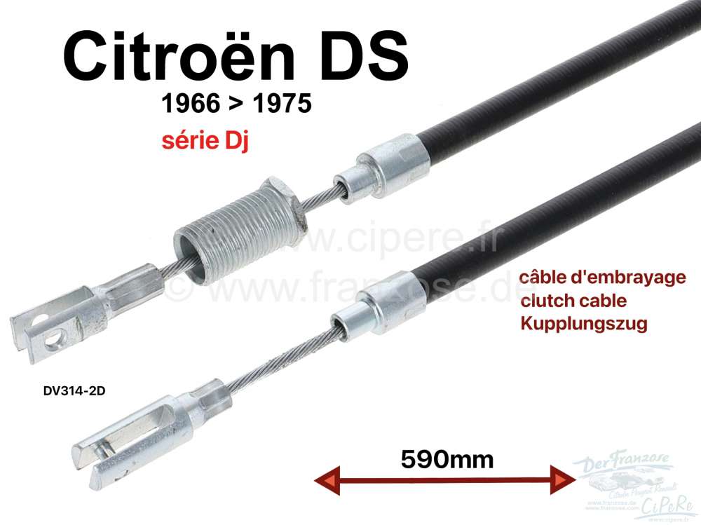 Citroen-DS-11CV-HY - Clutch cable, suitable for Citroen DS DJ, starting from year of construction 1966. Length: