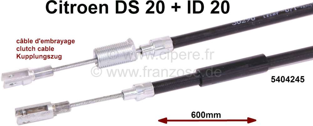 Sonstige-Citroen - Clutch cable, suitable for Citroen DS20. Length: 600mm. Sleeve lengthens: 400mm. Or. No. 5