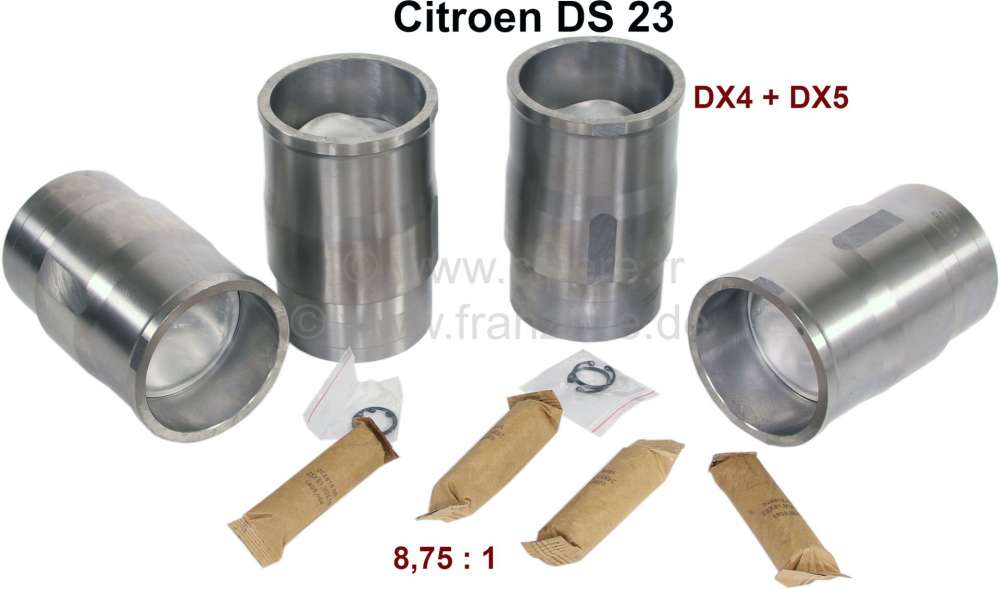 Citroen-DS-11CV-HY - Piston + liner (4 pieces), suitable for Citroen DS 23 (carburetor + injection engines). En