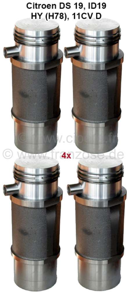 Citroen-DS-11CV-HY - Piston + liner (4 pieces), suitable for Citroen DS, to year of construction 1965 (ID19 + D