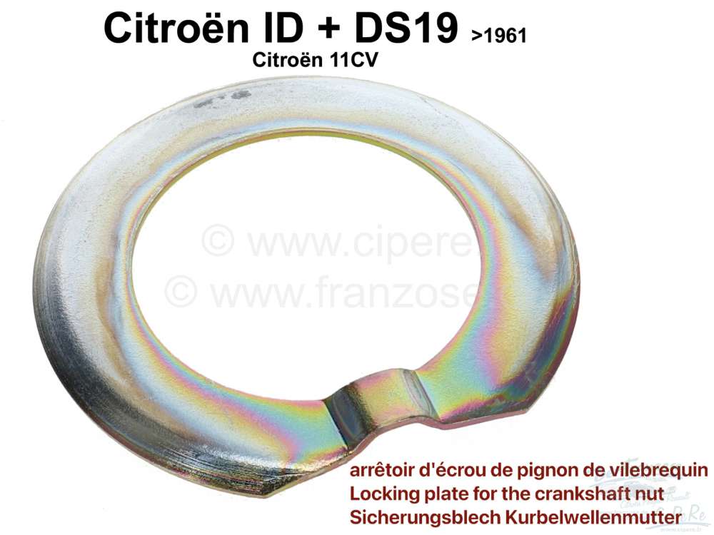 Peugeot - Locking plate (36,5mm) for the crankshaft nut. Fits for Citroen DS19 + ID19, up to 1961 mo
