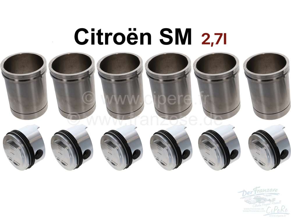 Citroen-DS-11CV-HY - SM, piston + liner (2,7L). Suitable for Citroen SM + Maserati. Per set (6 pieces). 87mm bo