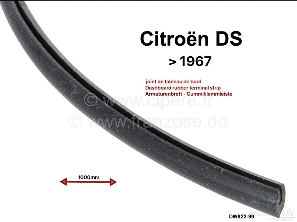 Citroen-DS-11CV-HY - Dashboard rubber terminal strip. Suitable for Citroen DS, up to year of construction 1967.