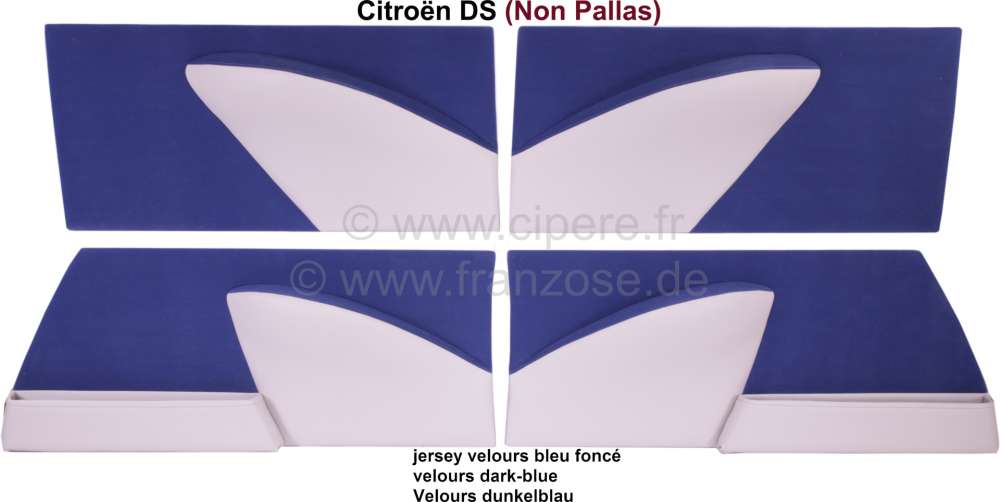 Citroen-DS-11CV-HY - DS Non Pallas, door lining set (4 fittings). Velour dark-blue. Suitable for Citroen DS Non