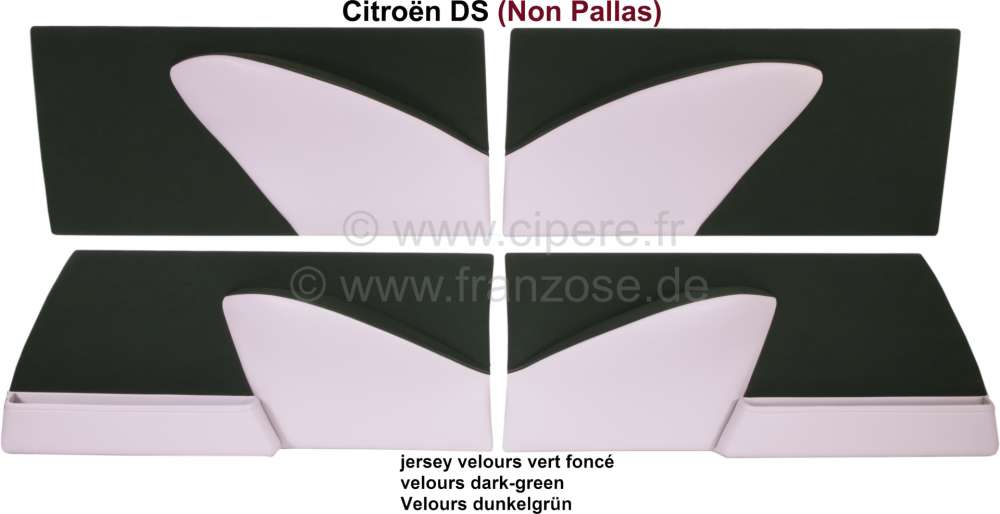 Citroen-DS-11CV-HY - DS Non Pallas, door lining set (4 fittings). Velour dark-green (vert Jura). Suitable for C