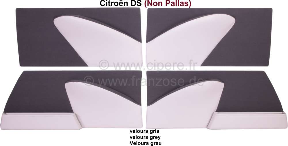 Citroen-DS-11CV-HY - DS Non Pallas, door lining set (4 fittings). Velour grey. Suitable for Citroen DS Non Pall
