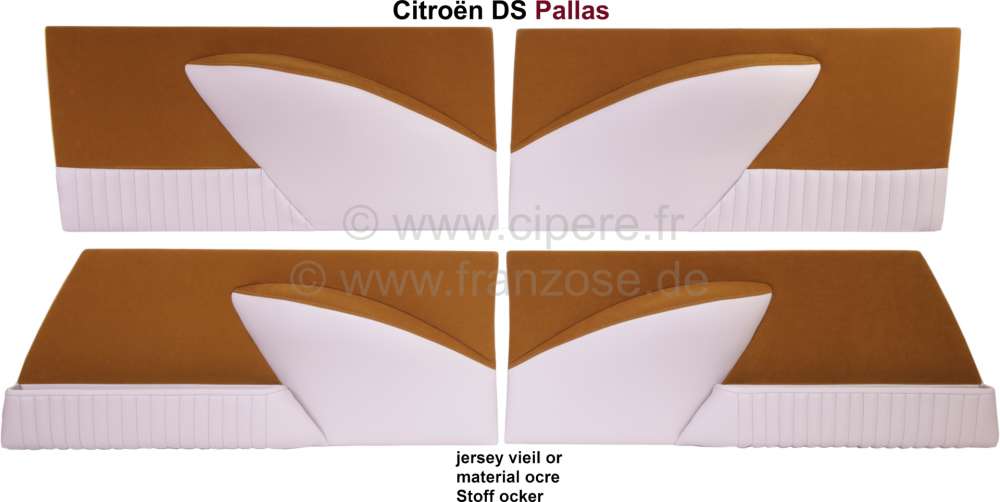 Citroen-DS-11CV-HY - DS Pallas, door linings (4 fittings). Material ocher (vieil or). Suitable for Citroen DS P