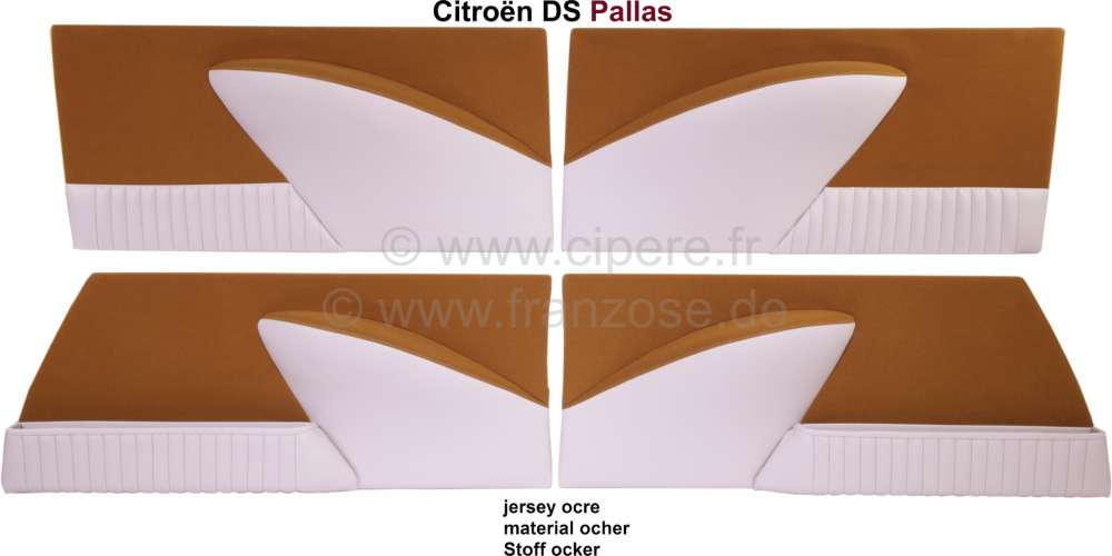 Citroen-2CV - DS Pallas, door linings (4 fittings). Material ocher. Coloured suitable to coverings 38322