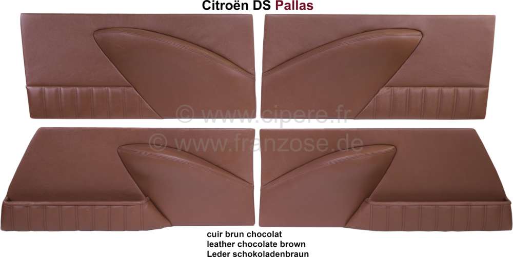 Citroen-DS-11CV-HY - DS Pallas, Door linings (4 fittings). Leather chocolate brown (havane), inclusive 4x cover