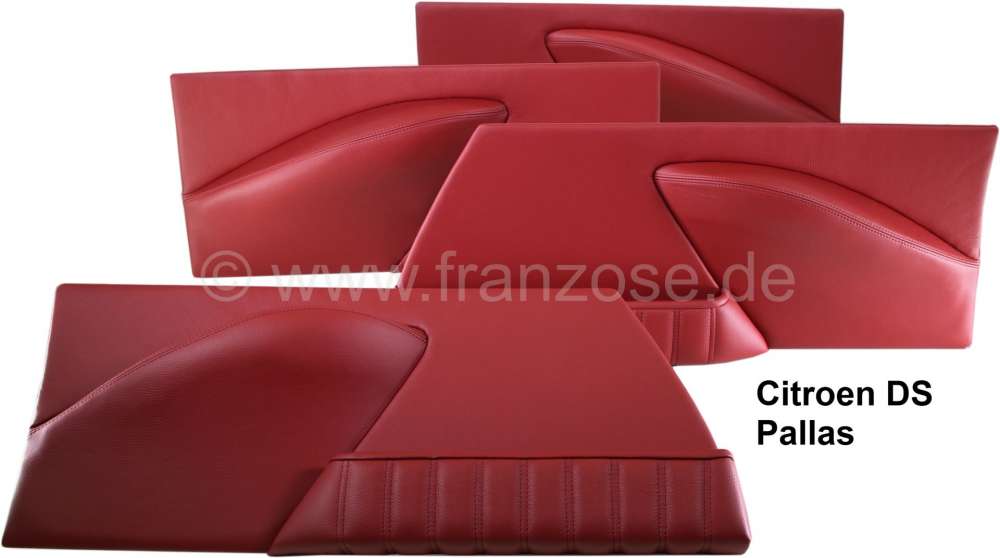 Citroen-DS-11CV-HY - DS Pallas, Door linings (4 fittings). Leather red, inclusive 4x cover from leather, above 
