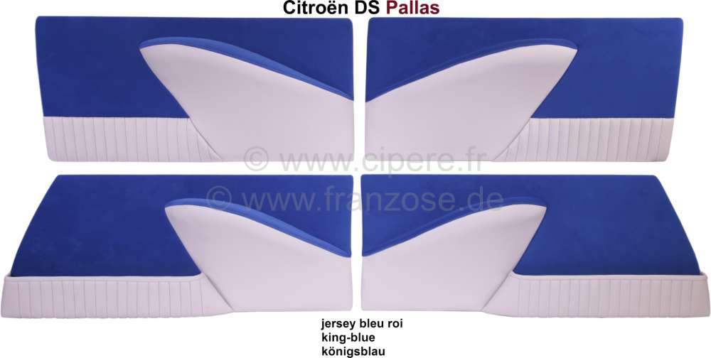 Citroen-DS-11CV-HY - DS Pallas, door linings (4 item). Suitable for Citroen DS Pallas. Color: king-blue (bleu r