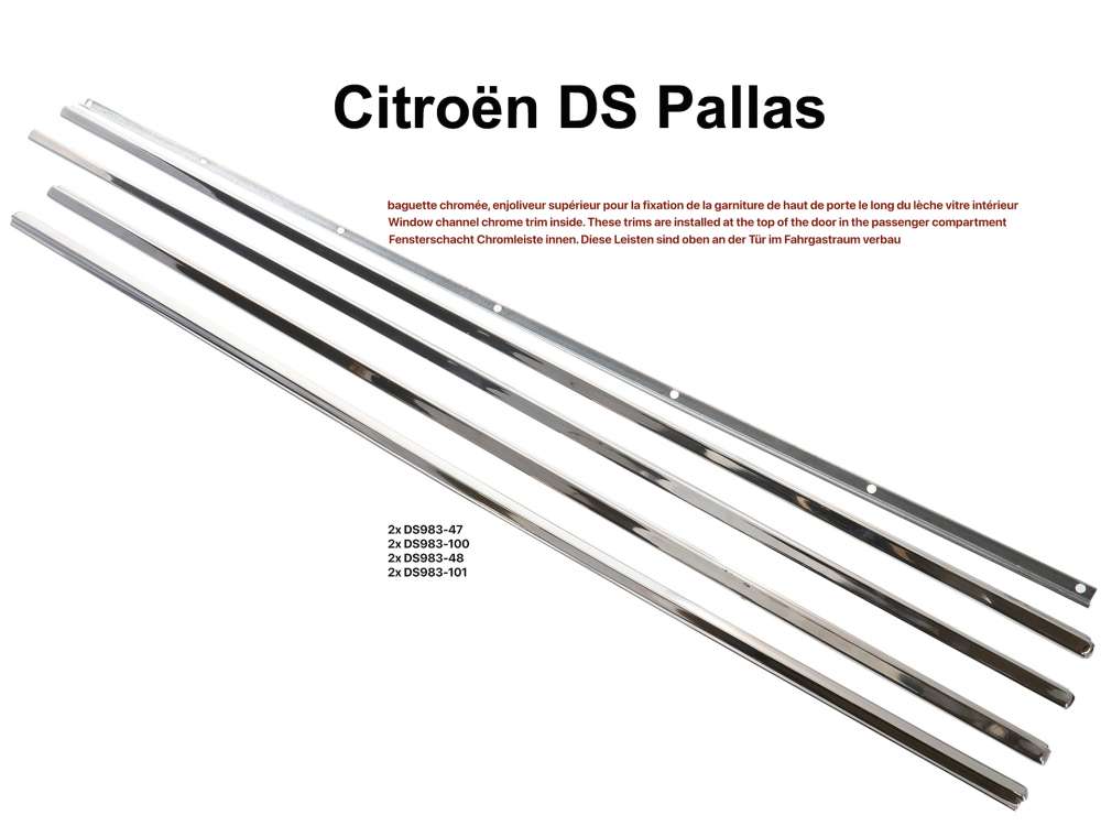 Citroen-DS-11CV-HY - Window channel chrome trim inside. These trims are installed at the top of the door in the