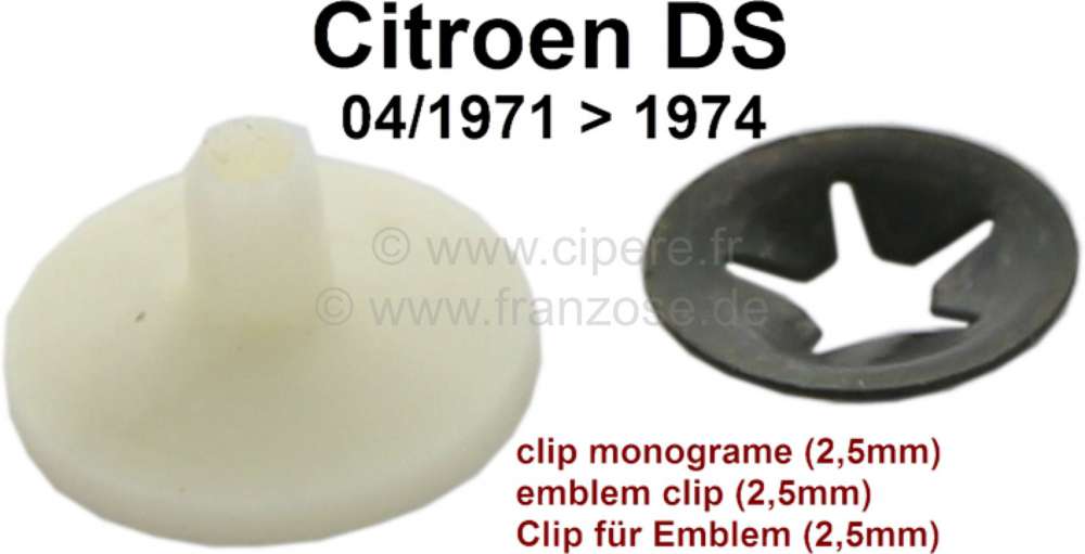 Citroen-DS-11CV-HY - Emblem - securement tie-clip from synthetic. For 2,5mm  emblem pins. Suitable for Citroen 