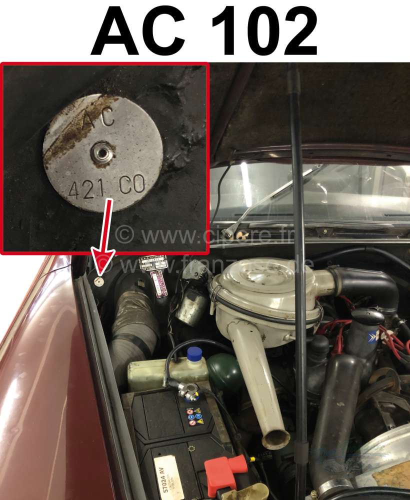 Citroen-DS-11CV-HY - Identification plate color: AC102. Mounted in the engine compartment Citroen DS
