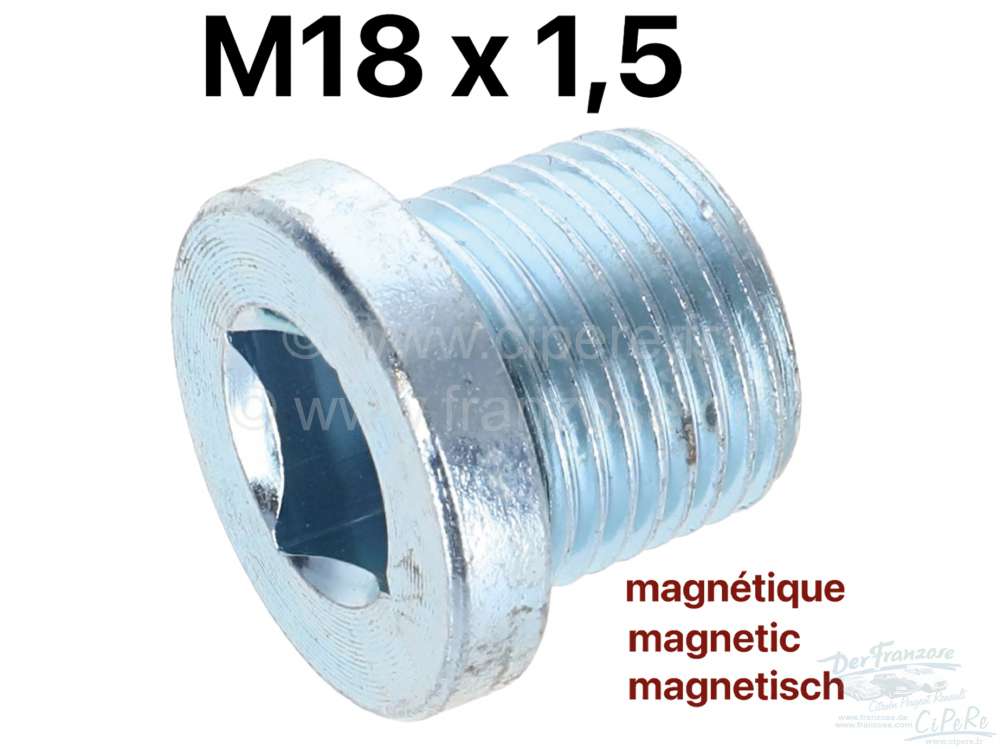 Citroen-DS-11CV-HY - Oil drain screw magnetic (engine, Peugeot gearbox, Peugeot rear axle). Thread: M18 x 1,5mm
