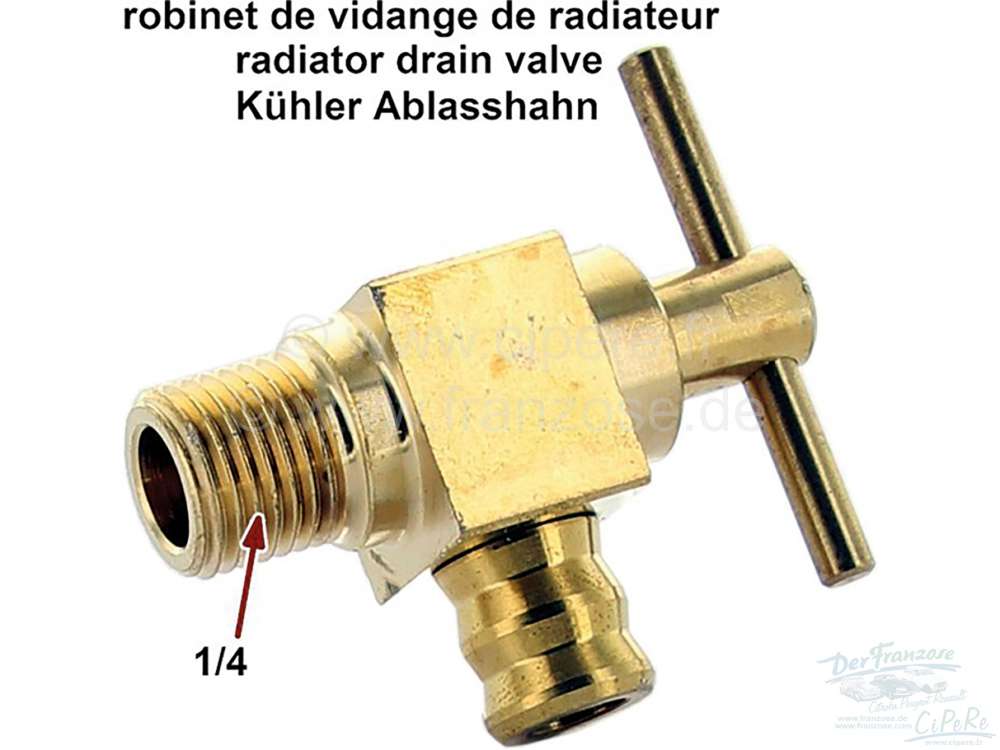 Citroen-DS-11CV-HY - Radiator drain valve (tap), completely fabricated from brass. Thread: 14x1,5mm
