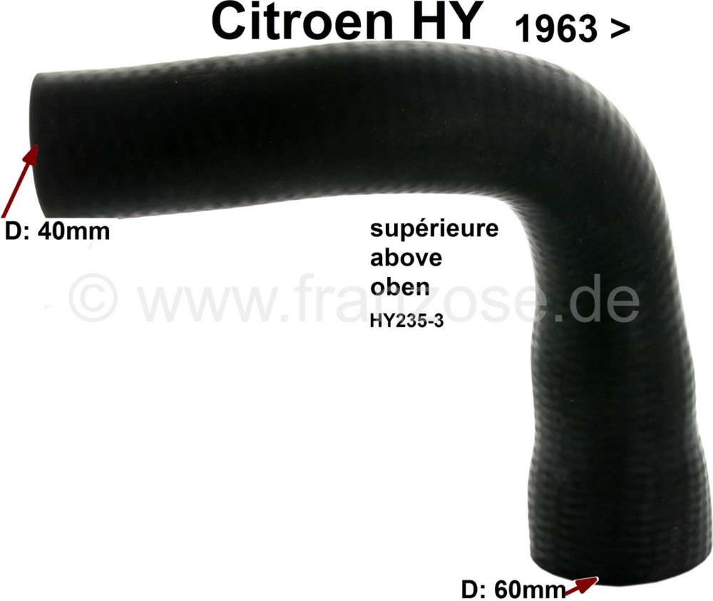 Citroen-DS-11CV-HY - Radiator hose above. Suitable for Citroen HY, starting from year of construction 1963. Con