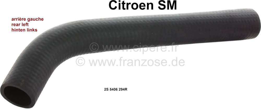 Citroen-DS-11CV-HY - SM, radiator hose at the rear left. Suitable for Citroen SM carburetor. Or. No. 2S 5406 29