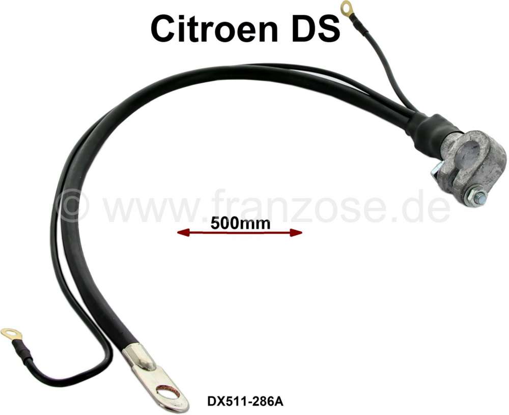Citroen-DS-11CV-HY - Ground) cable, suitable for Citroen DS, with battery on the left. Length 500mm. Or. Nr.DX5
