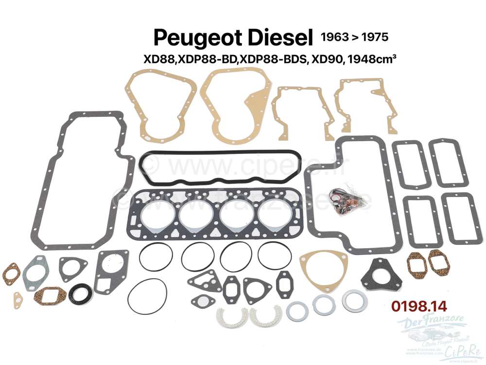 Peugeot - Engine gasket set (inclusive cylinder head gasket 1,5mm) Diesel. Suitable for engines: XD8