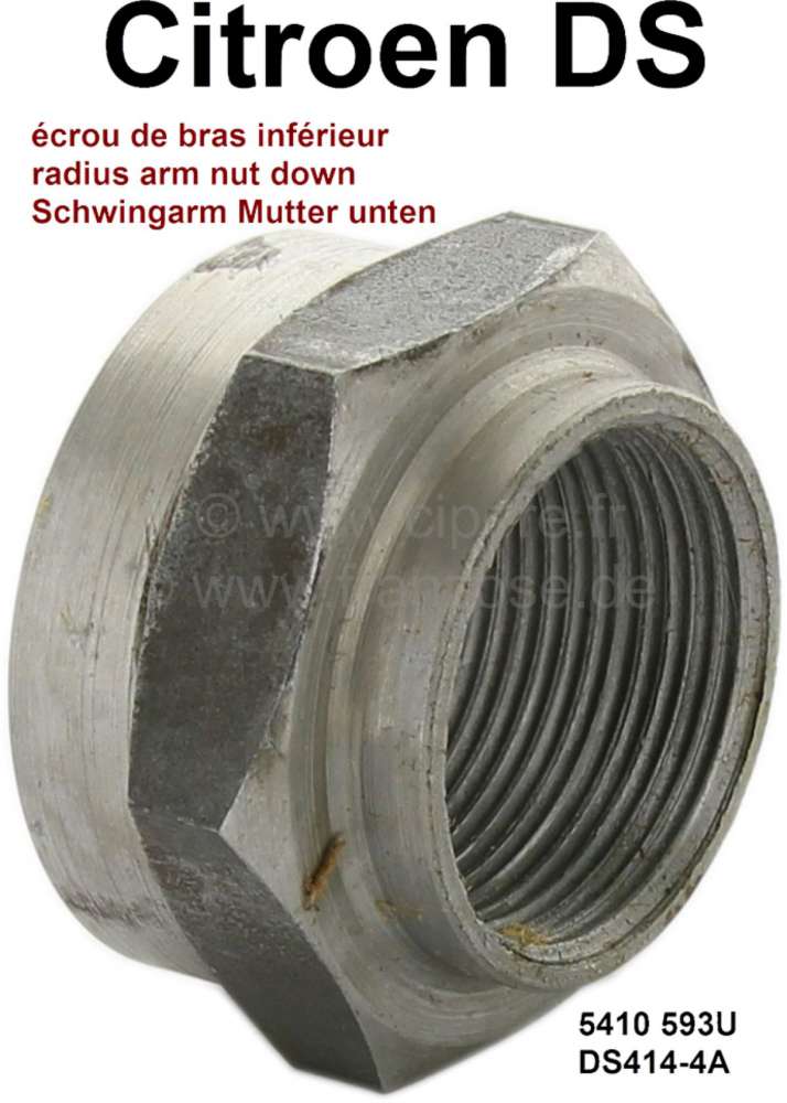 Citroen-DS-11CV-HY - Radius arm nut down (securement lower radius arm). Suitable for Citroen DS. Or. No. 0D 541