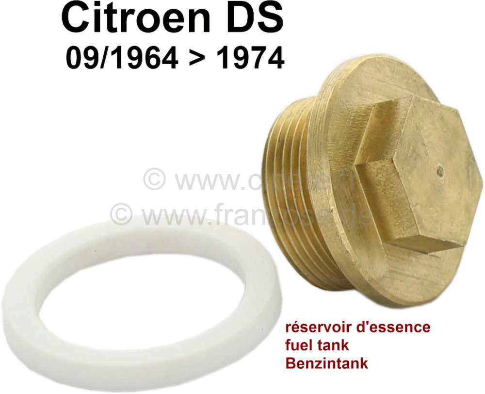Citroen-DS-11CV-HY - Fuel tank drain plug, 30x1,5mm, (with female hexagon). Suitable for Citroen DS, of year of