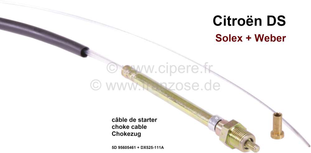 Citroen-DS-11CV-HY - Choke cable, suitable for Citroen DS. The choke cable can be shortened for for Solex or We