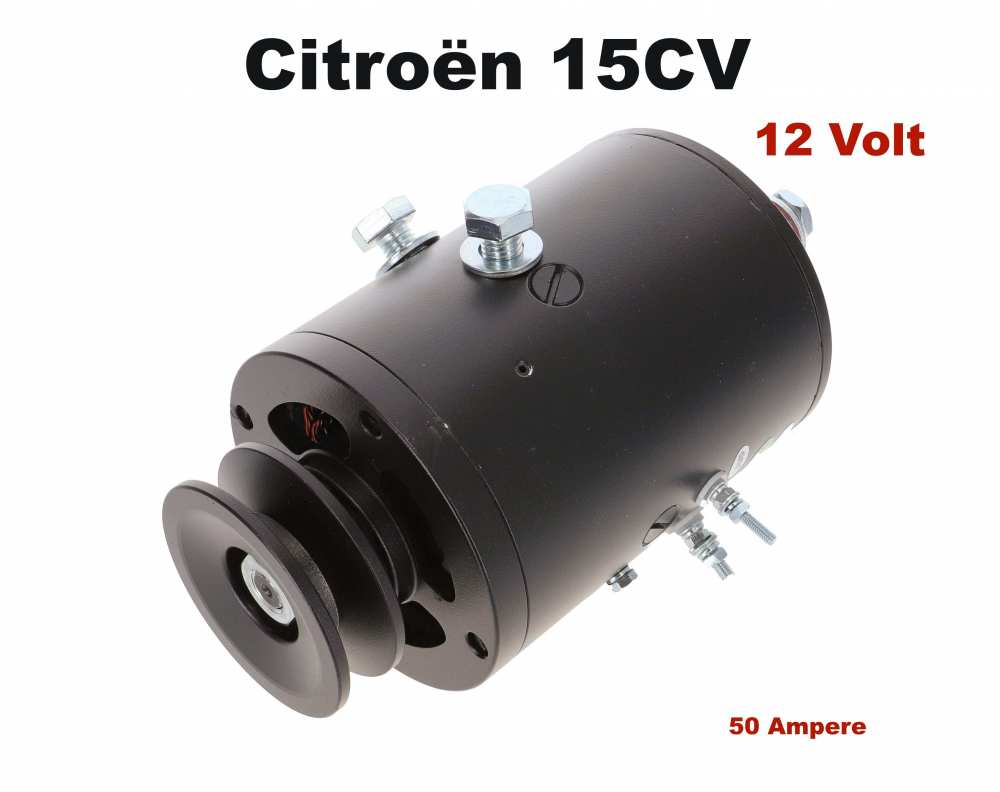 Citroen-DS-11CV-HY - Alternator, new part (direct current). Suitable for Citroen 15CV (6 cylinder)! 12 Volt. 50