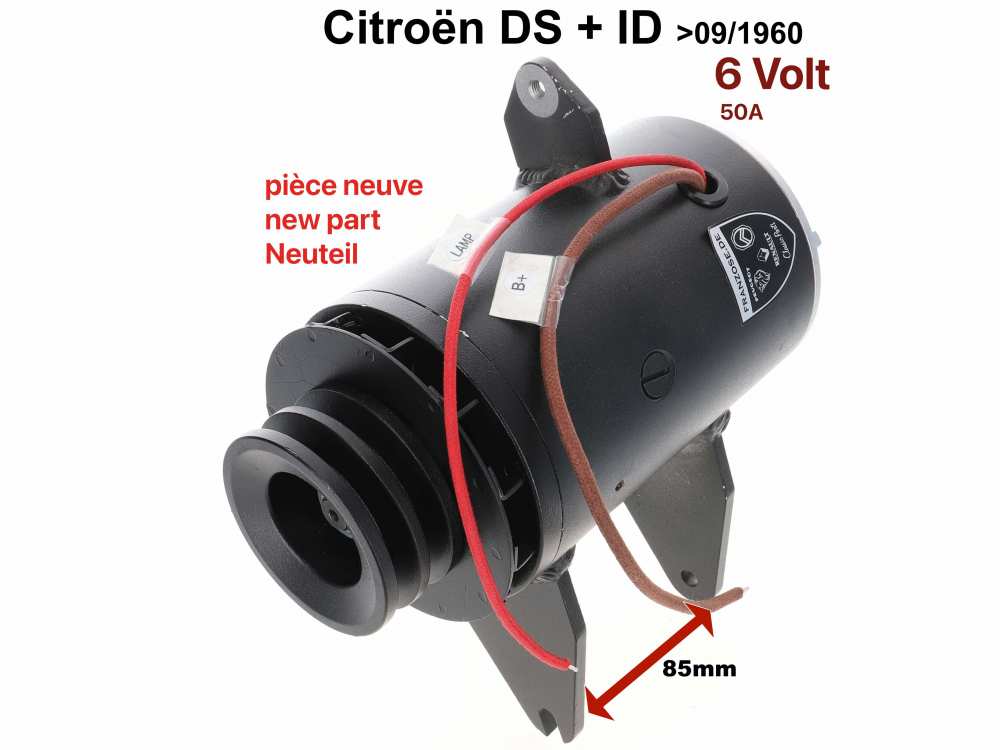 DC alternator Citroen DS19 + ID19. 6 Volt! 50A. New part! 2 V  