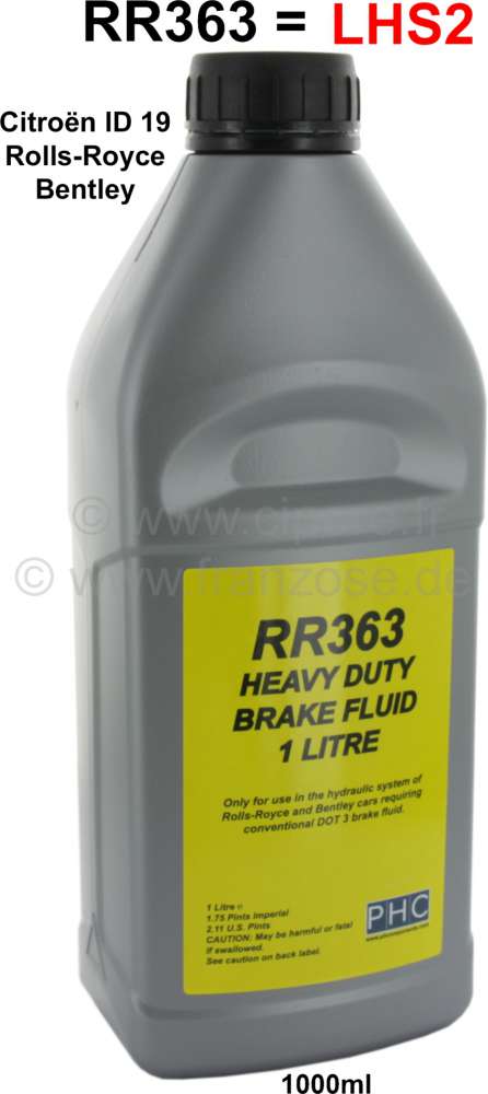 Citroen-DS-11CV-HY - LHS substitute hydraulic fluid RR363. 1 liter. This hydraulic fluid was provided in earlie
