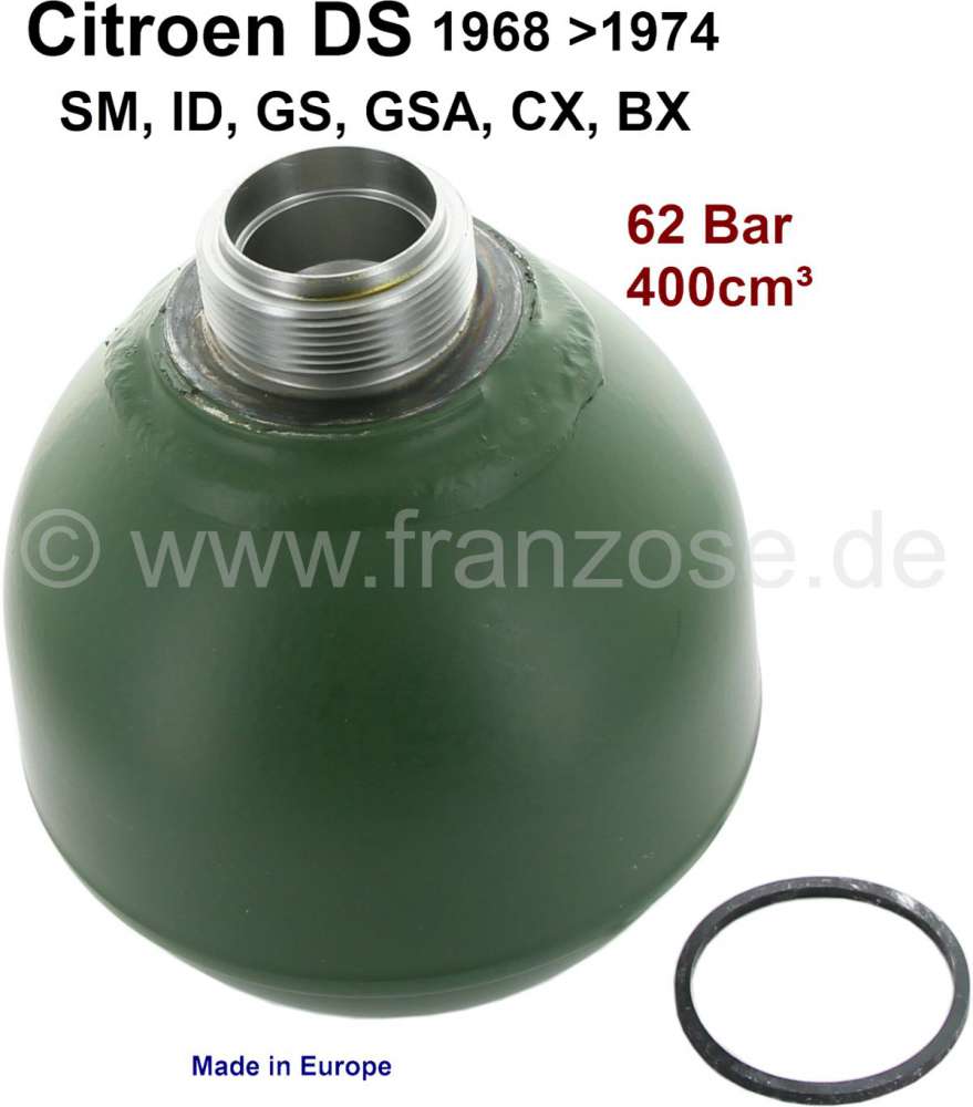 Alle - Pressure accumulator ball, LHM, reproduction. 400ccm, 62 bar. Suitable for Citroen ID-DS, 