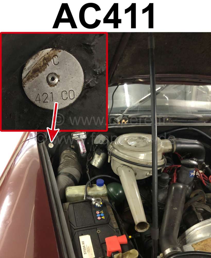 Citroen-2CV - Identification plate color: AC411. Mounted in the engine compartment Citroen DS