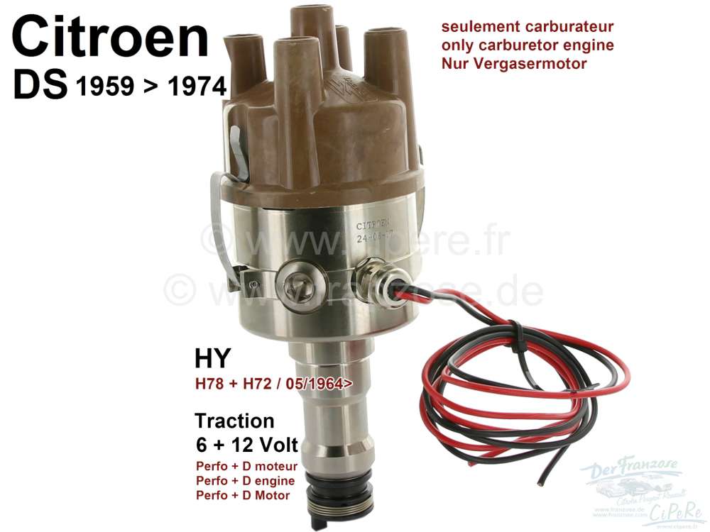 Citroen-DS-11CV-HY - Electronic ignition, 6 + 12 V. Suitable for all Citroen DS, 11CV, HY, without vacuum conne