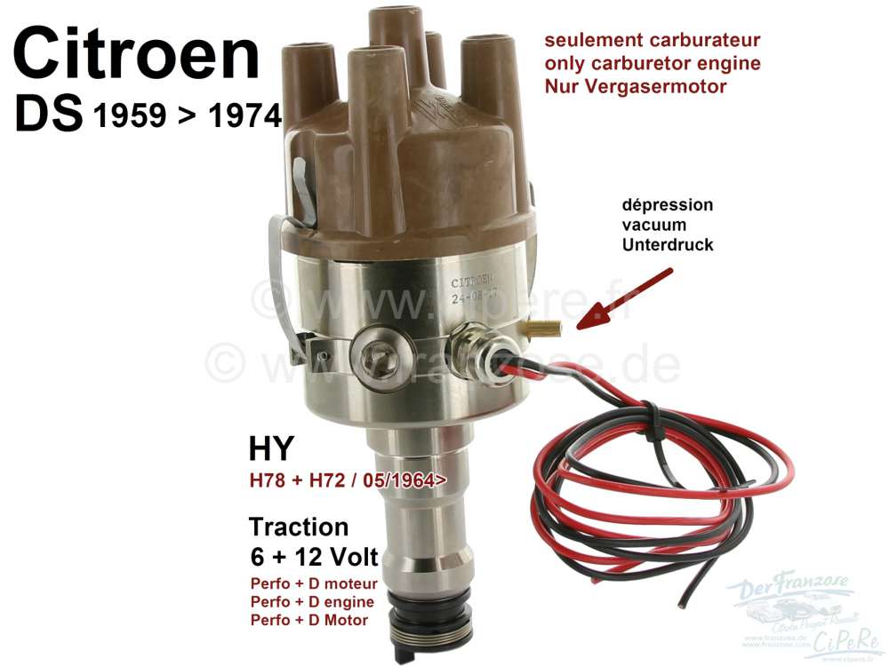 Citroen-2CV - Electronic ignition, 6 + 12 V. Suitable for all Citroen DS, 11CV, HY, with vacuum connecti