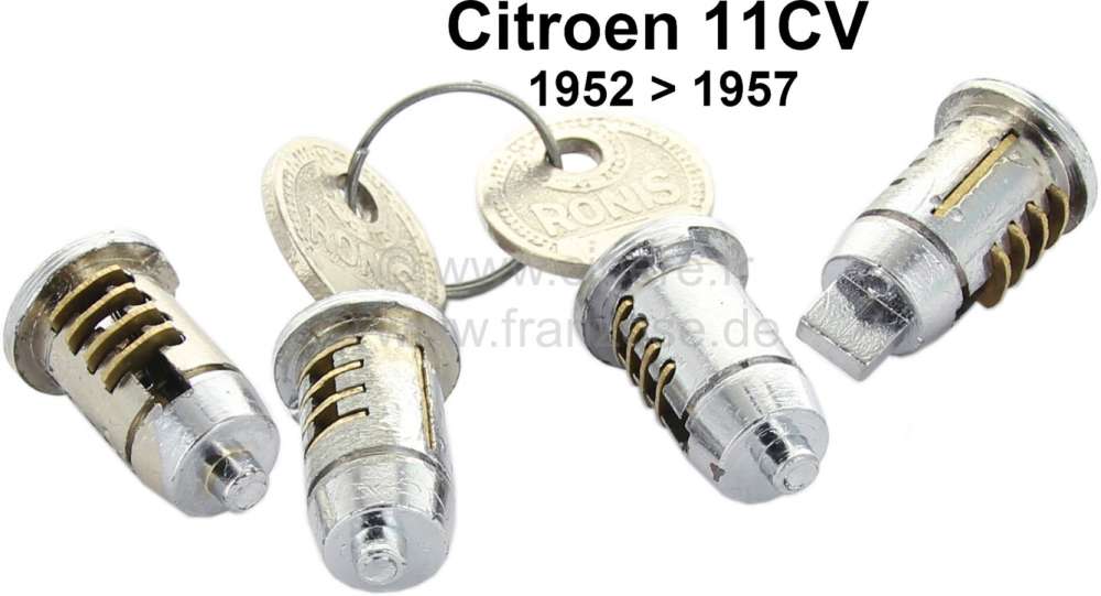Citroen-DS-11CV-HY - Lockcylinder set for 2 doors + 1x starter lock, 1x trunk lock, for Citroen 11CV, of year o