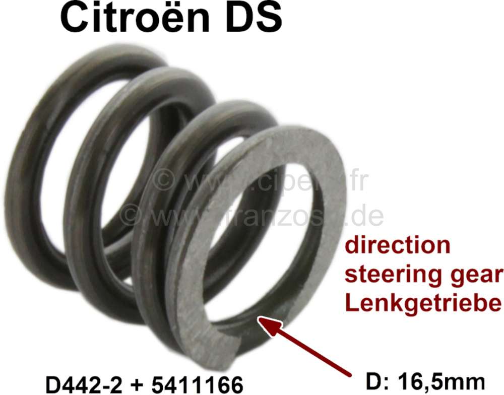 Citroen-DS-11CV-HY - Steering gear: Pressure spring for the damping pushrod of the steering rack. Diameter: 16.