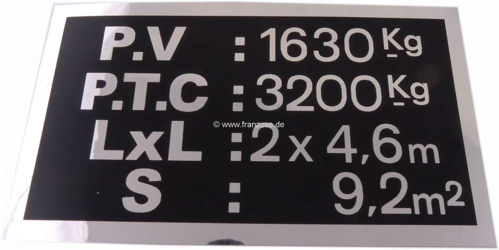 Citroen-DS-11CV-HY - Label for the additional load. Suitable for Citroen HY.