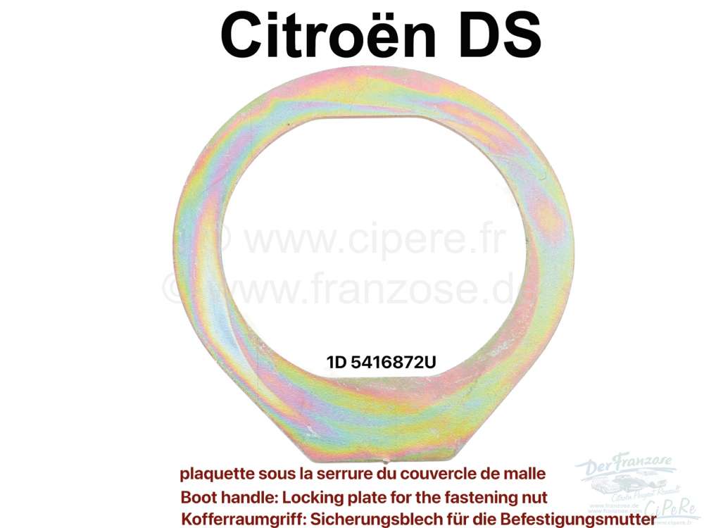 Sonstige-Citroen - Boot handle: Locking plate for the fastening nut. Suitable for Citroen DS. 28 x 40mm. Or. 