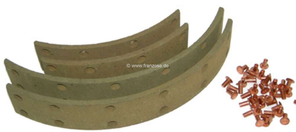 Citroen-DS-11CV-HY - Brake shoe linings (rear suitable), to rivet. Suitable for Citroen 11CV. Installed at the 