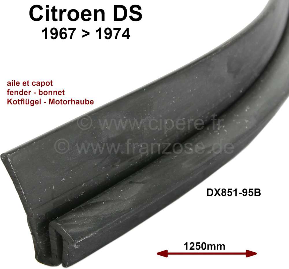 Citroen-DS-11CV-HY - Rubber seal, between fender and bonnet. Suitable for Citroen DS, starting from year of con
