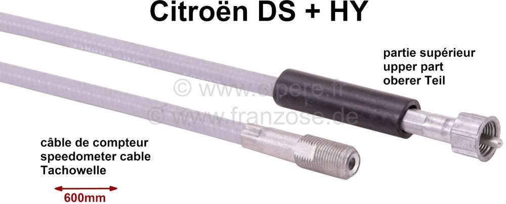 Citroen-DS-11CV-HY - Speedometer cable above. Suitable for Citroen DS + Citroen HY. Length: 600mm. Or. No. 2D54