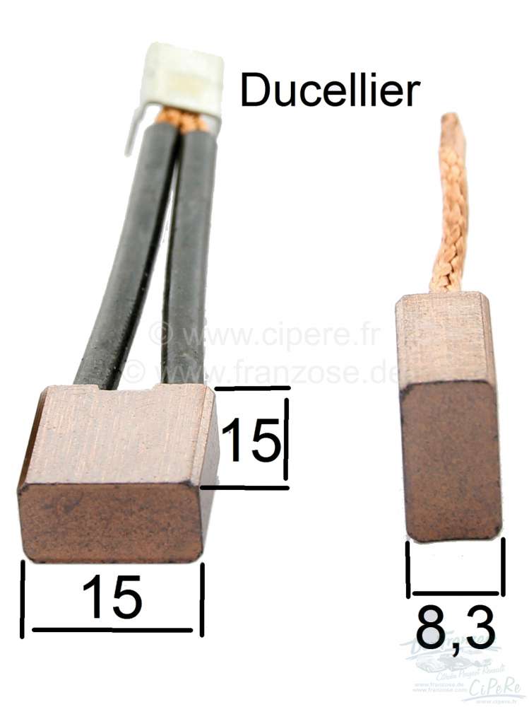 Alle - Starter brushes Ducellier (type 6215A). Suitable for Citroen DS. Dimension: 15.0 x 8.3 x 1
