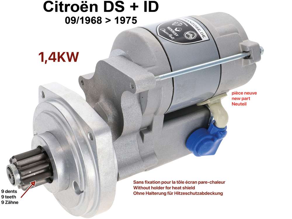 Citroen-DS-11CV-HY - High performance starter motor. Suitable for Citroen DS + ID, from year of construction 19