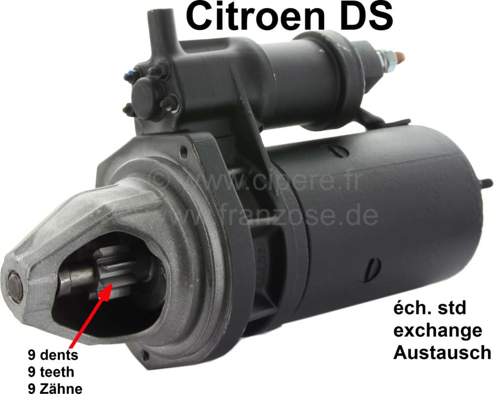 Citroen-DS-11CV-HY - Starter motor of 9 teeth. With magnetic starting switch. In exchange (Made in Germany). Pl