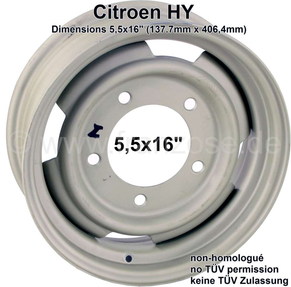 Citroen-DS-11CV-HY - Rim 16 inch. Suitable for Citroen HY. These rims do not have TÜV permission, only for veh