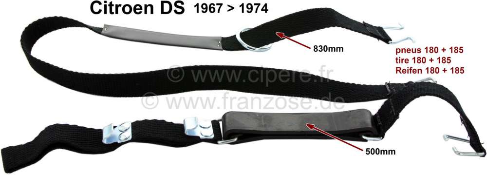 Citroen-DS-11CV-HY - Spare wheel fixture strap from cotton (830mm + 500mm). Suitable for Citroen DS, starting f